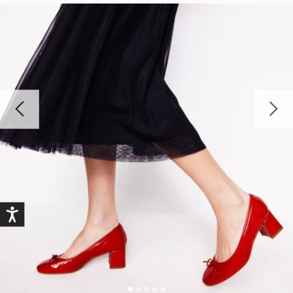 Boden Red Leather Block Heel Ballet Pumps Sz 39/8.5 New